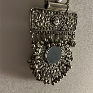 Vintage Silver Bead & Mirror Necklace